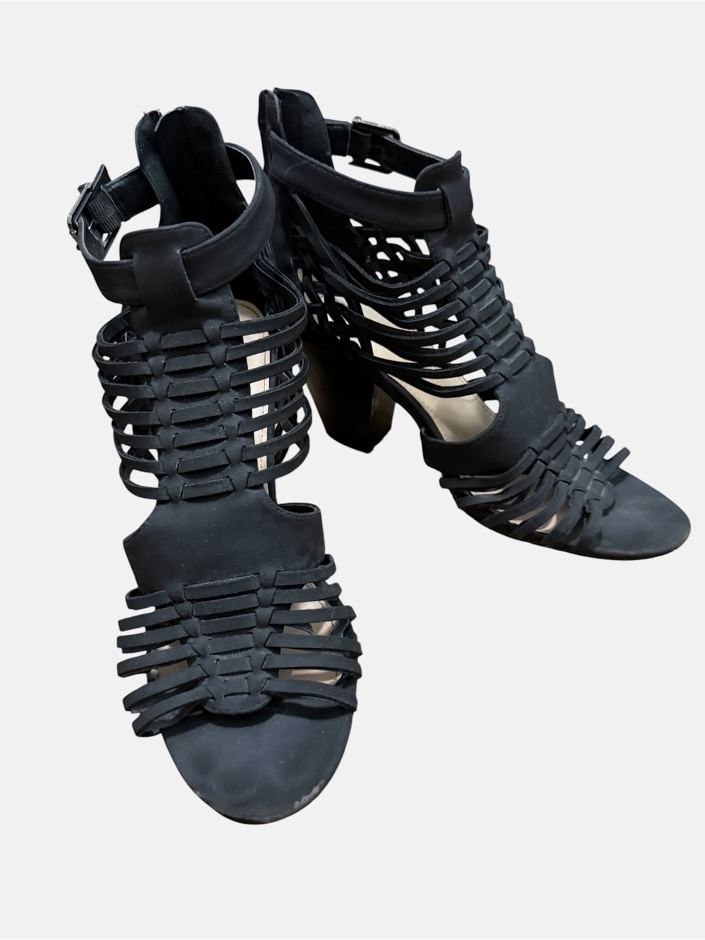 JustFab Black Strappy Cage Block Heels - Picture 8 of 9